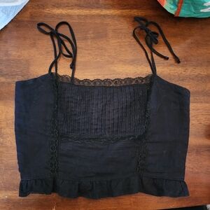 Reformation Lunes Linen Lace Crop Top, Size 10, Black